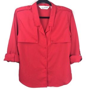 Vintage Diane Von Furstenberg Cargo Roll Tab Notched Lapel Red Shirt Size 10